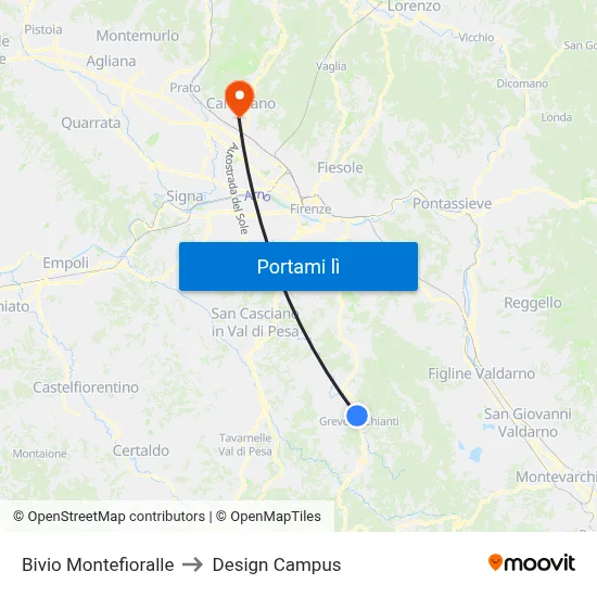 Bivio Montefioralle to Design Campus map
