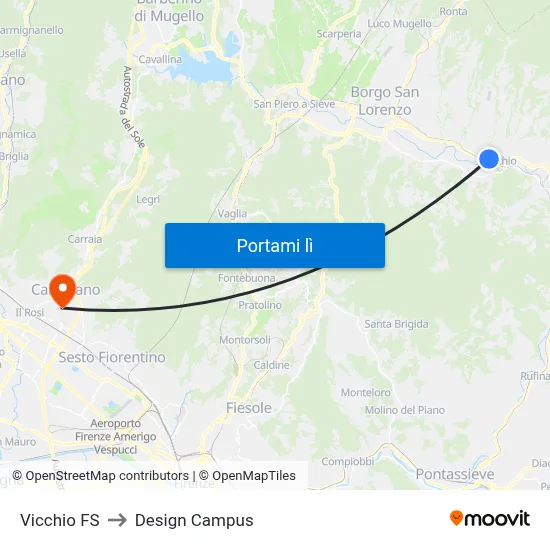 Vicchio FS to Design Campus map