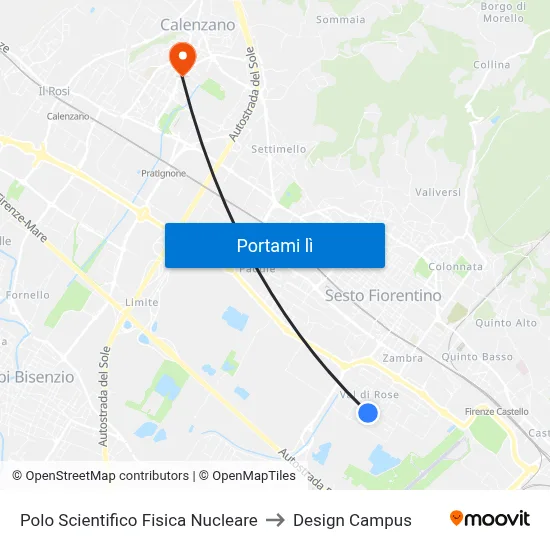 Polo Scientifico Fisica Nucleare to Design Campus map