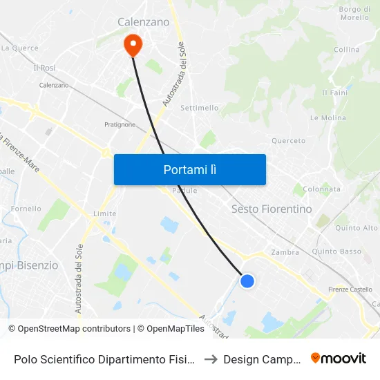 Polo Scientifico Dipartimento Fisica to Design Campus map