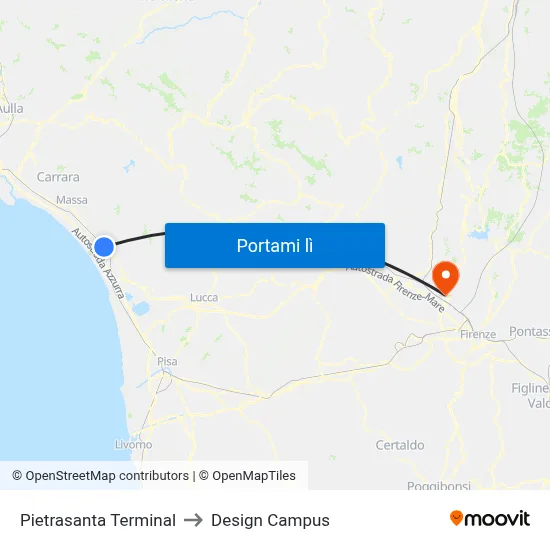Pietrasanta Terminal to Design Campus map