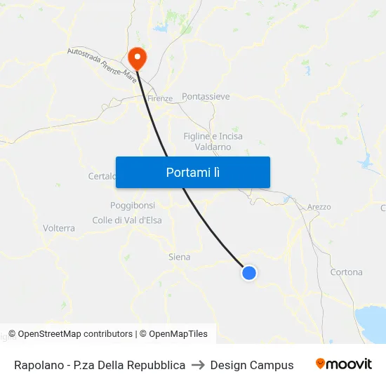 Rapolano - P.za Della Repubblica to Design Campus map
