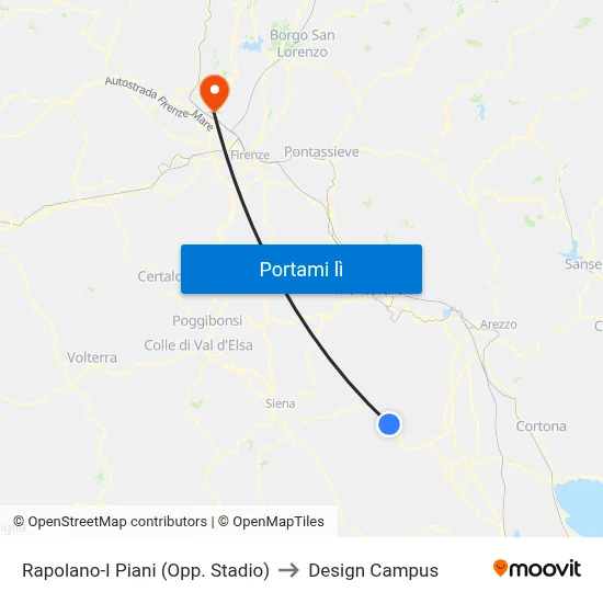 Rapolano-I Piani (Opp. Stadio) to Design Campus map