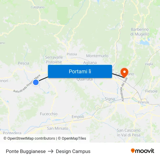 Ponte Buggianese to Design Campus map