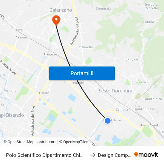 Polo Scientifico Dipartimento Chimica to Design Campus map