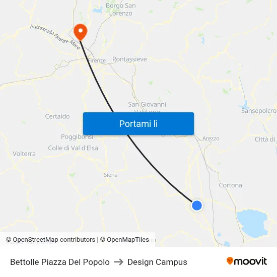 Bettolle Piazza Del Popolo to Design Campus map