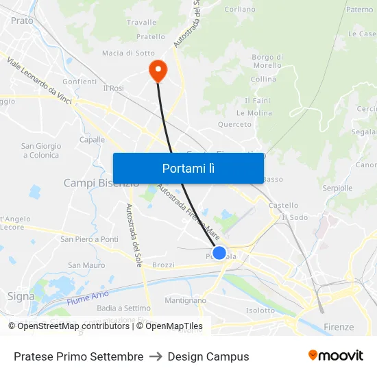 Pratese Primo Settembre to Design Campus map