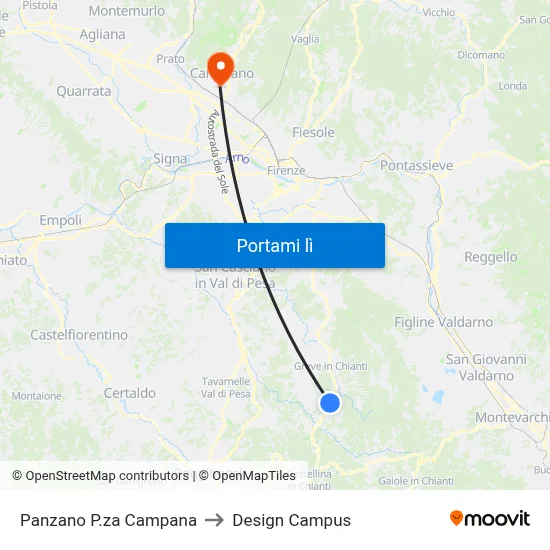 Panzano P.za Campana to Design Campus map