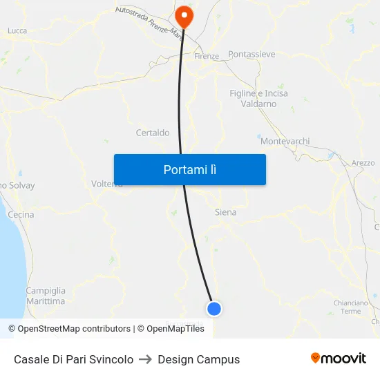 Casale Di Pari Svincolo to Design Campus map