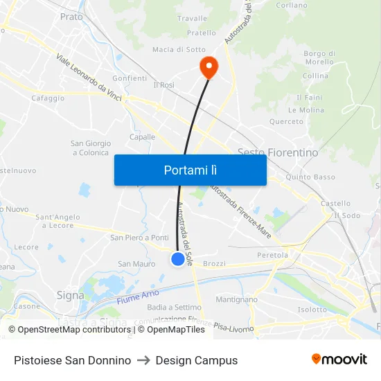 Pistoiese San Donnino to Design Campus map