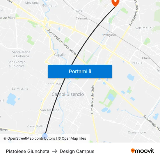 Pistoiese Giuncheta to Design Campus map