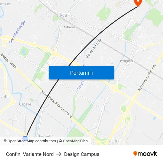 Confini Variante Nord to Design Campus map