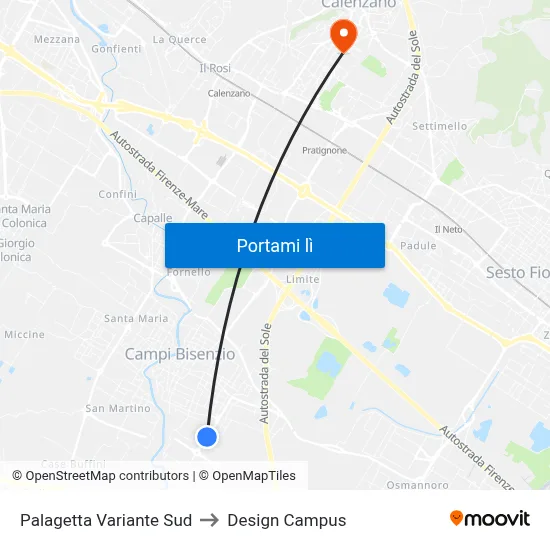 Palagetta Variante Sud to Design Campus map