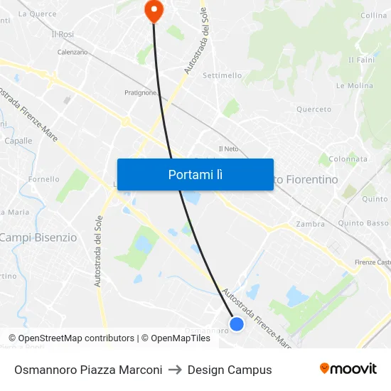 Osmannoro Piazza Marconi to Design Campus map