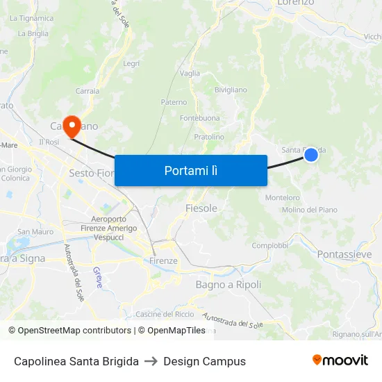 Capolinea Santa Brigida to Design Campus map