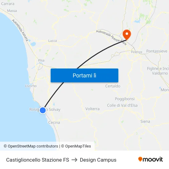 Castiglioncello Stazione FS to Design Campus map