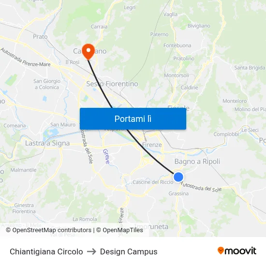 Chiantigiana Circolo to Design Campus map