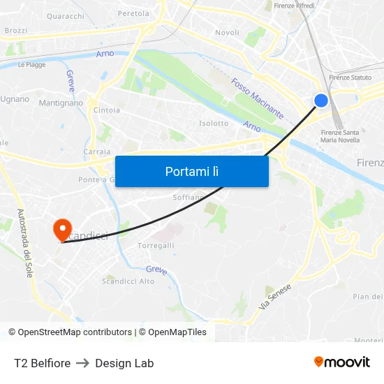 T2 Belfiore to Design Lab map
