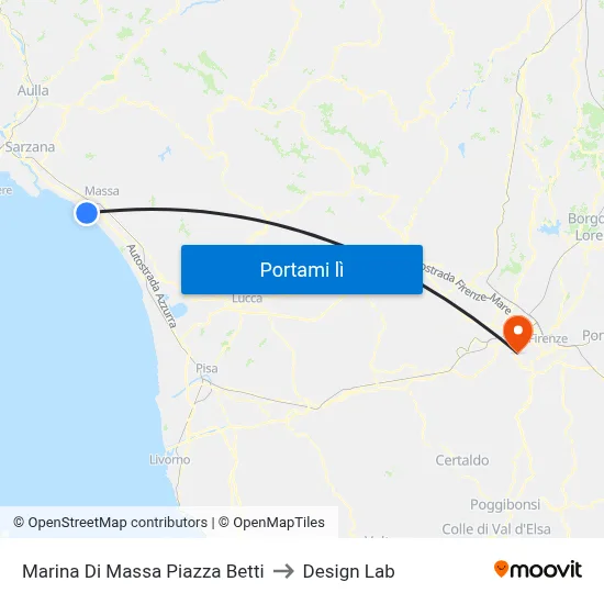 Marina Di Massa Piazza Betti to Design Lab map