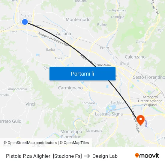 Pistoia P.za Alighieri [Stazione Fs] to Design Lab map