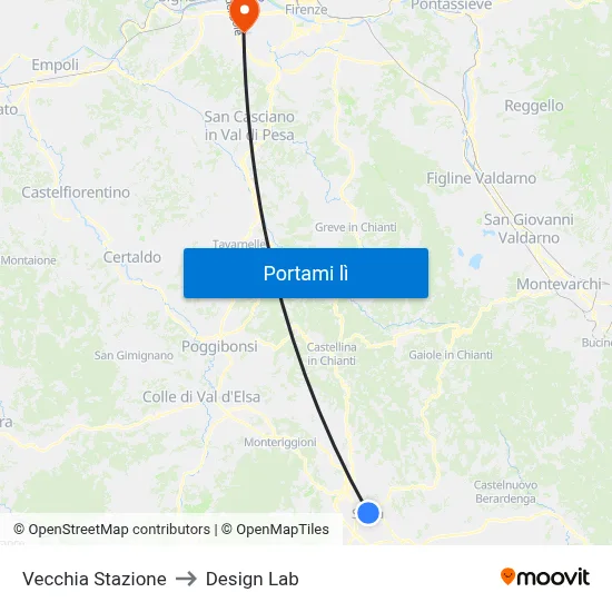 Vecchia Stazione to Design Lab map
