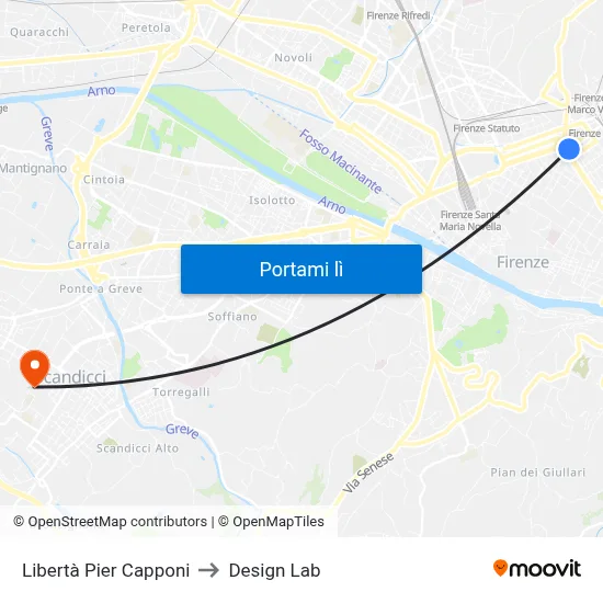 Libertà Pier Capponi to Design Lab map