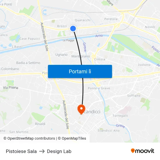 Pistoiese Sala to Design Lab map