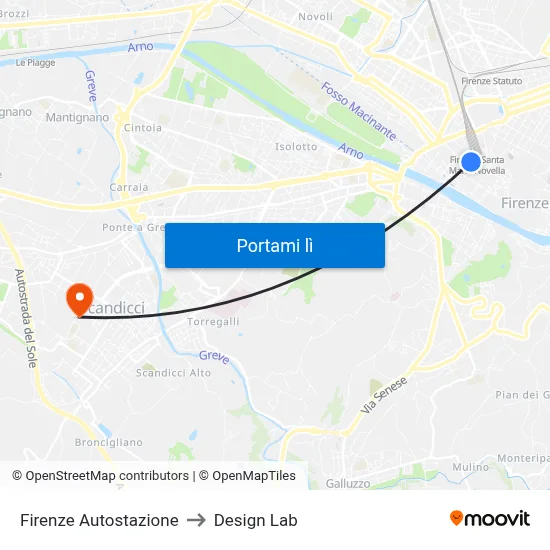 Firenze Autostazione to Design Lab map