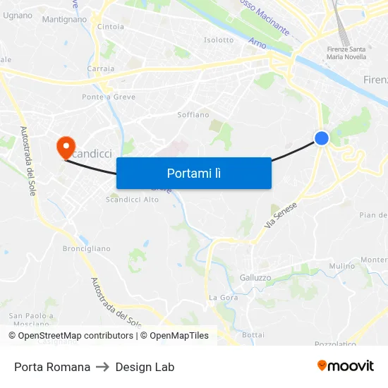 Porta Romana to Design Lab map