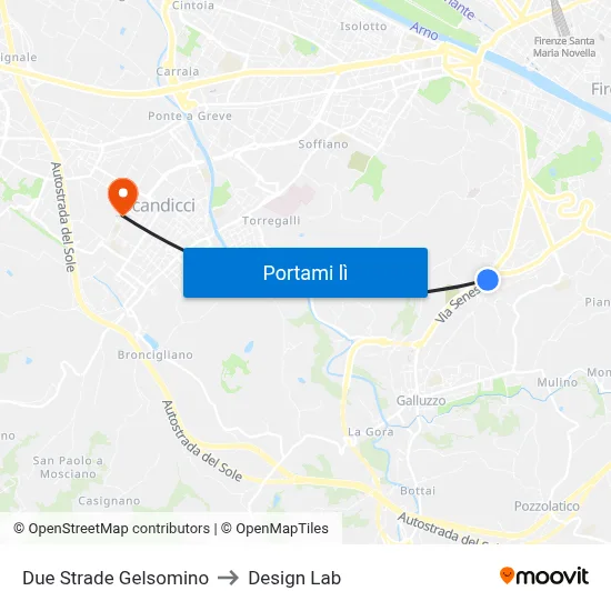 Due Strade Gelsomino to Design Lab map