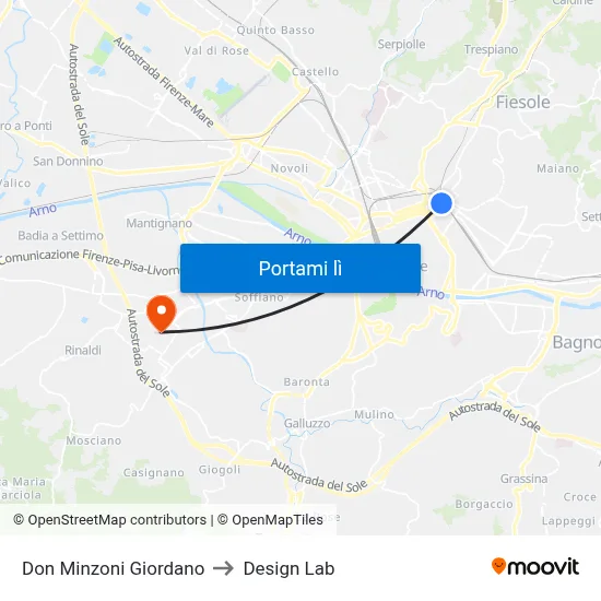 Don Minzoni Giordano to Design Lab map