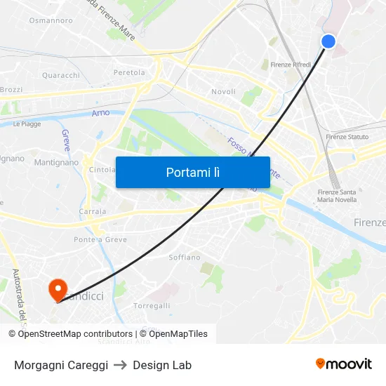 Morgagni Careggi to Design Lab map