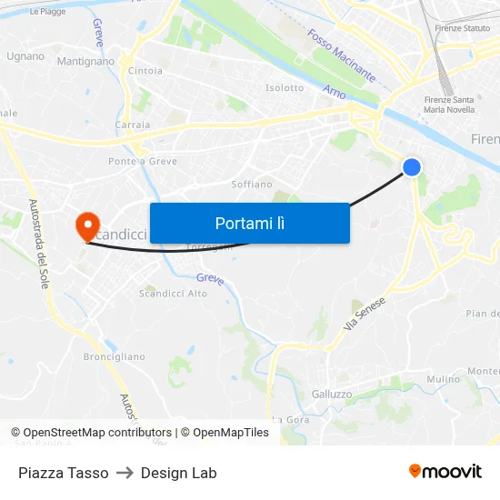 Piazza Tasso to Design Lab map