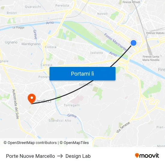 Porte Nuove Marcello to Design Lab map