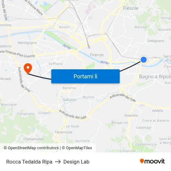Rocca Tedalda Ripa to Design Lab map