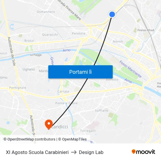 XI Agosto Scuola Carabinieri to Design Lab map
