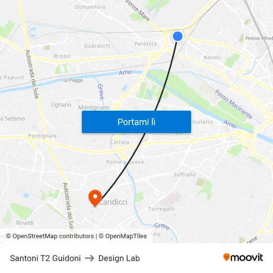 Santoni T2 Guidoni to Design Lab map