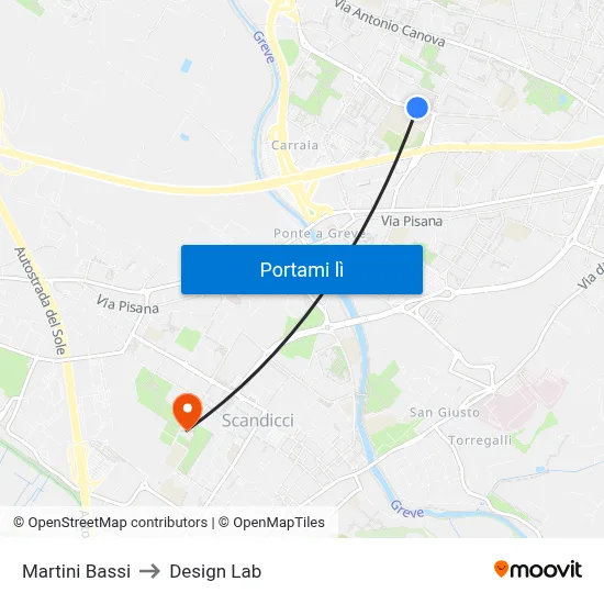 Martini Bassi to Design Lab map