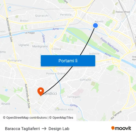 Baracca Tagliaferri to Design Lab map