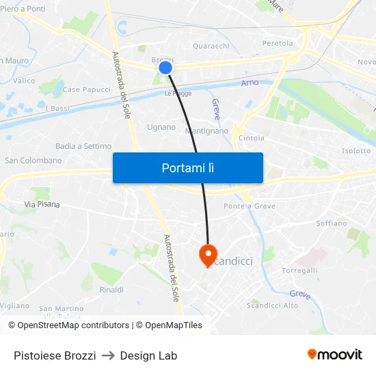 Pistoiese Brozzi to Design Lab map