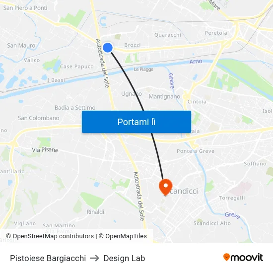 Pistoiese Bargiacchi to Design Lab map