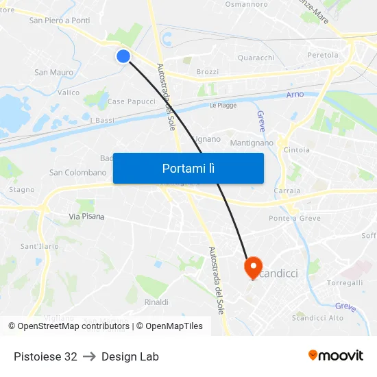 Pistoiese 32 to Design Lab map