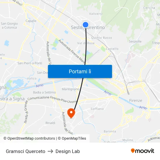 Gramsci Querceto to Design Lab map