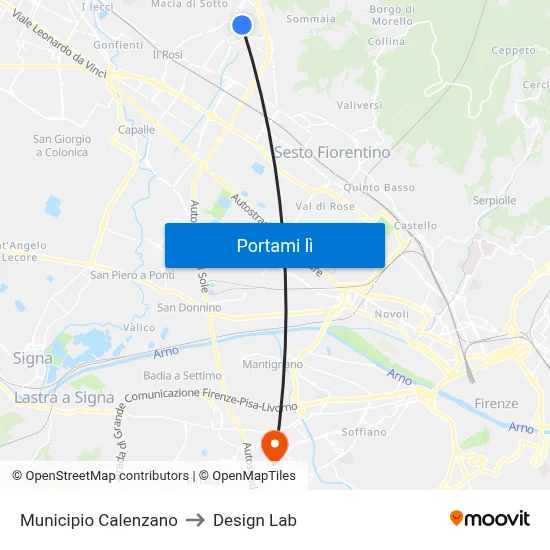 Municipio Calenzano to Design Lab map