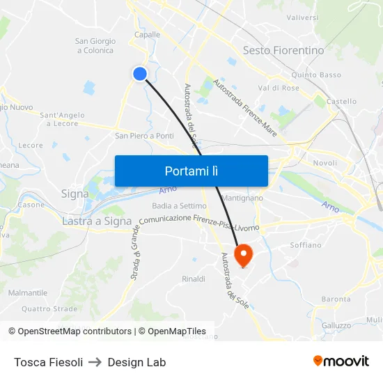 Tosca Fiesoli to Design Lab map