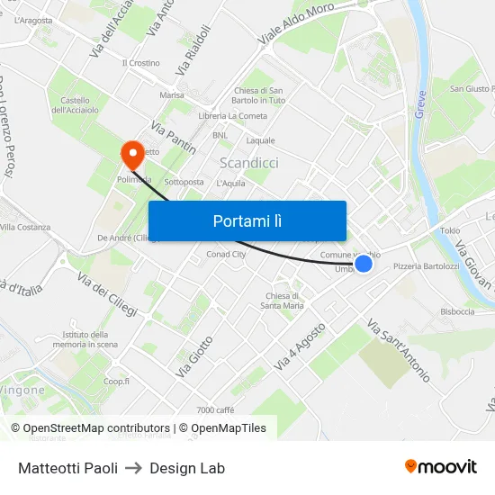 Matteotti Paoli to Design Lab map