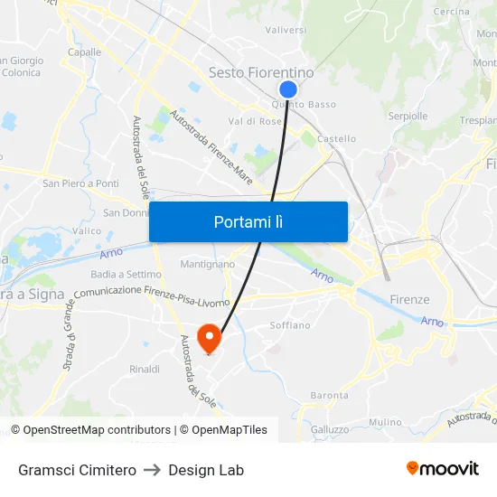 Gramsci Cimitero to Design Lab map