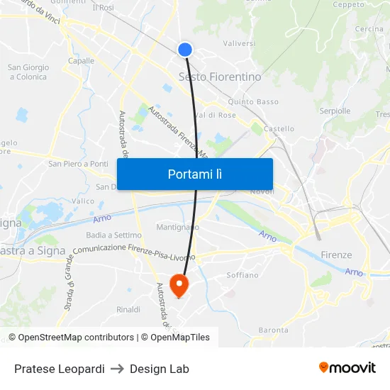 Pratese Leopardi to Design Lab map