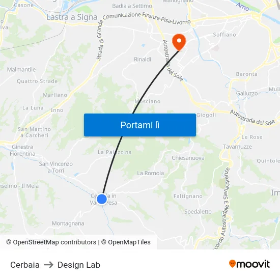Cerbaia to Design Lab map
