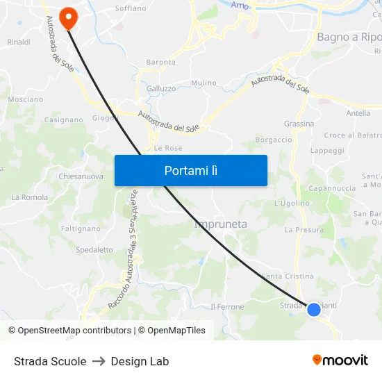 Strada Scuole to Design Lab map